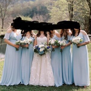 DESSY COLLECTION RUFFLED COLD-SHOULDER CHIFFON MAXI DRESS IN MIST